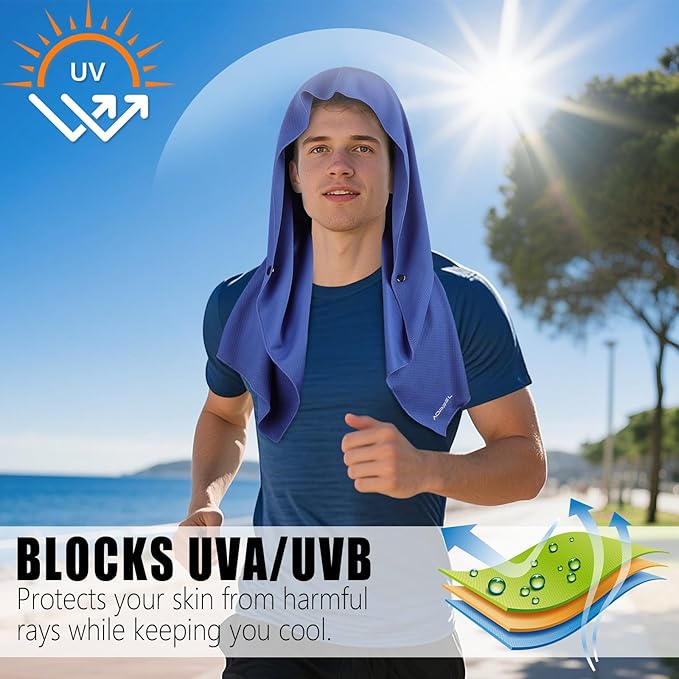 Cooling Hoodie Towel Magnetic Lock Towels for Neck and Face UV Protection, Moisture-Wicking for Camping Gym and Yoga