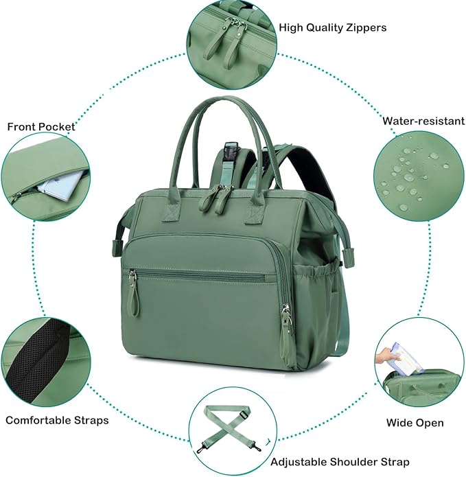 Large Diaper Bag Tote, 14 Pockets Stylish Baby Bag with Stroller Clips and 3 Insulated Pockets, Baby Shower Essentials