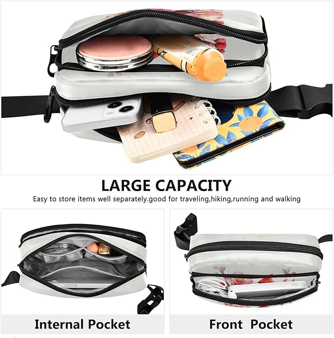 Cardinal Pink Flowers Fanny Pack for Women Men Water Resistant Fashion Waist Packs with Adjustable Strap Belt Bag for Travel Workout Jogging Hiking 21218737
