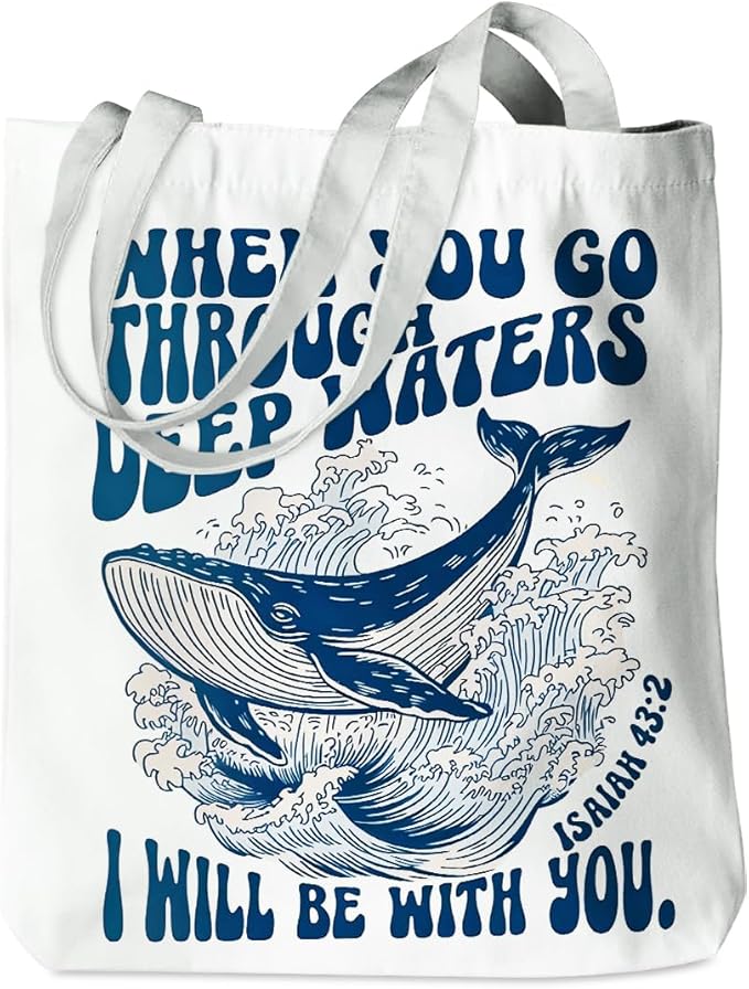 Floral Beach Whale Shark Gifts Jellyfish Christian Canvas Tote Bag for Work Totes for Women Christmas Bible