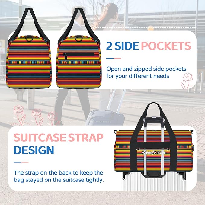 Boho Stripe Geometric Travel Duffle Bag for Women Men, Overnight Weekender Bag, Carry on Tote for Sport Gym