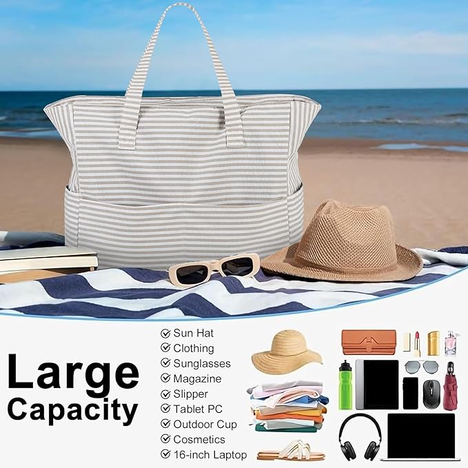 LEDAOU Beach Bag Waterproof Sandproof Women Beach Tote Pool Bag with Zipper for Swim Gym Grocery Travel with Wet Pocket | Sandproof, with Zipper, for Gym, Grocery, Travel, with Wet Pocket