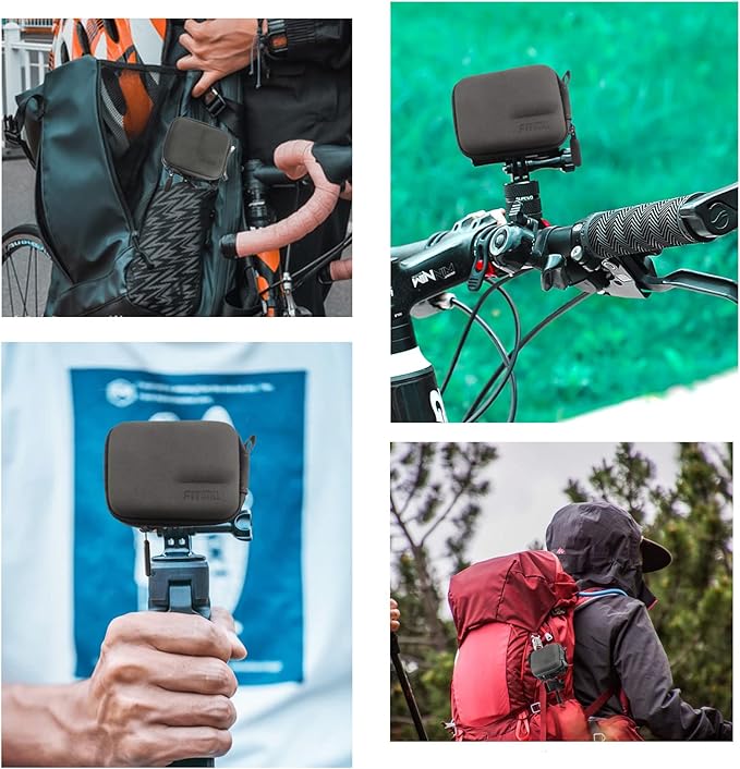 FiTSTILL Grey PU Mini Carrying Case for Go Pro Hero 13/12/11/10/9/8/7/(2018)/6/5 Black,Hard Shell Travel Storage Case for DJI Osmo Action,AKASO,Campark,YI Action Camera and More
