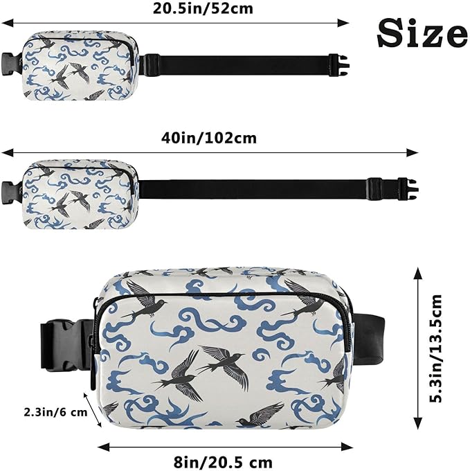 Swallows Bird Cloud Fanny Pack for Women Men Water Resistant Fashion Waist Packs with Adjustable Strap Belt Bag for Travel Workout Jogging Hiking 21220401