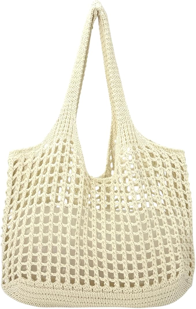 ENBEI Women Foldable Beach Tote, Washable Lightweight Beach Bag, Eco-Friendly Knit Shoulder Purse for Travel/Shopping/Gifts