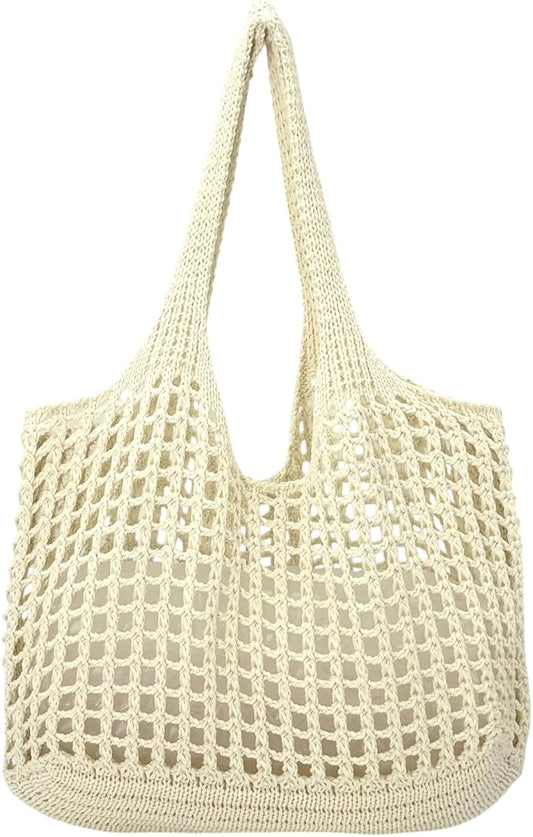ENBEI Women Foldable Beach Tote, Washable Lightweight Beach Bag, Eco-Friendly Knit Shoulder Purse for Travel/Shopping/Gifts