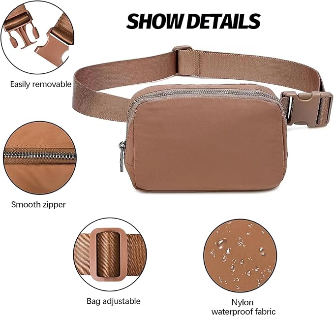 Belt Bag for Women Fanny Pack Dupes, Fashion Crossbody Waist Pack Bag with Adjustable Strap, Everywhere Belt Bag for Travel Outdoors Running Hiking（Brown）