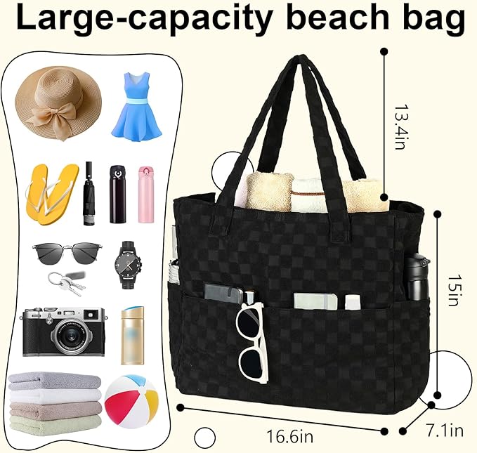 LEDAOU Large Beach Bag Women Waterproof Sandproof Zipper Beach Tote Pool Bag for Swim Gym Grocery Travel with Wet Pocket | Waterproof, Sandproof, Zipper, Pool, Gym, Grocery