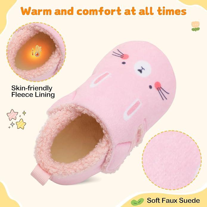 JOINFREE Toddler Slippers Boys Girls Adjustable House Shoes Barefoot Sock Shoes with Rubber Sole Baby Comfort Warm Indoor Outdoor Walking Shoe