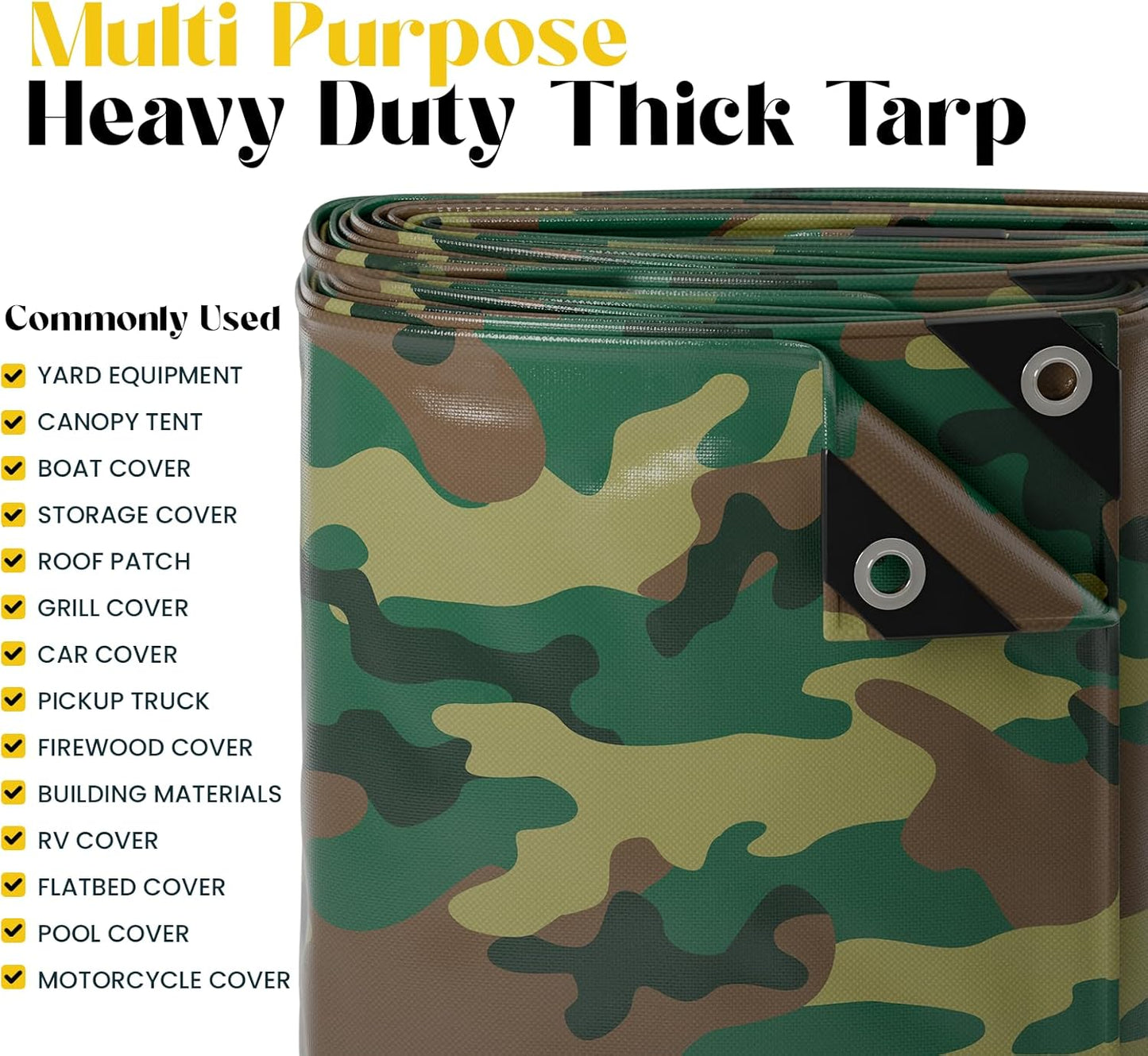 Core Tarps Extreme Heavy Duty 20 Mil Tarp Cover, Waterproof, UV Resistant, Rip and Tear Proof, Poly Tarpaulin with Reinforced Edges for Roof, Camping, Patio, Pool, Boat (Camouflage/Green 24′ X 30′)