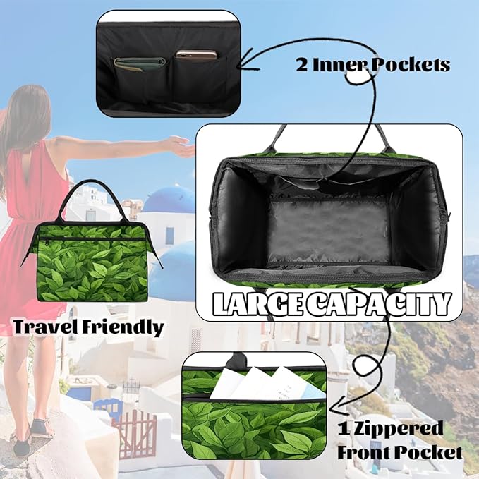 Spring Green Leaves Overnight Weekender Bags for Women Men, Waterproof Travel Carry On Duffel Bag, Lightweight Sports Gym Bag for Fitness, Workout, Travel