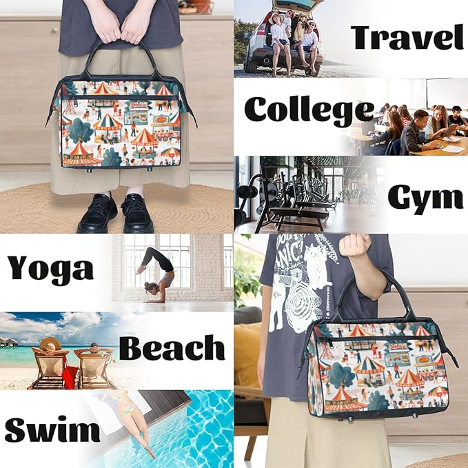 Amusement Park Themed Overnight Weekender Bag for Women Men Travel Duffel Bags Waterproof Luggage Carry on Sports Yoga Gym Bag