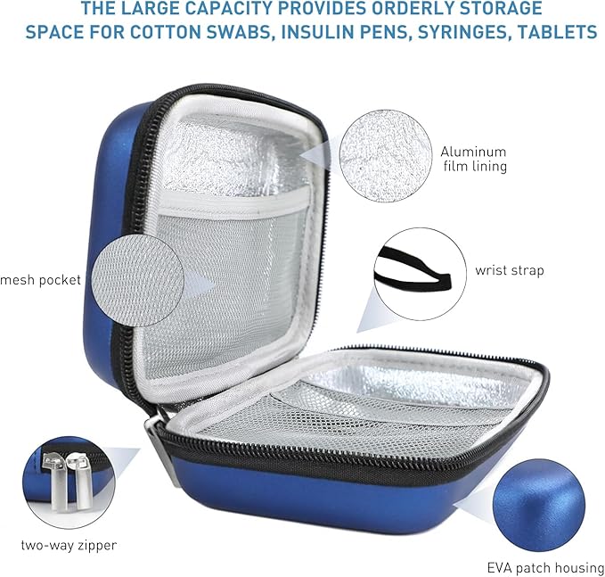 Insulin Cooler Travel Case,EVA Insulation Travel Medicine Kit with 2 Ice Packs for Diabetes Care,Insulin Pen and Other Diabetic Supplies (Blue)