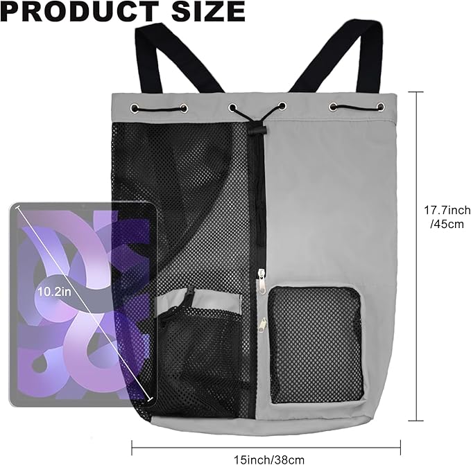 Mesh Beach Backpack with Wet Pocket Drawstring Pool Bag Waterproof Swimming Bag Gym Backpack for Men & Women