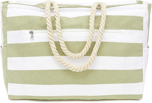 Large Canvas Beach Bag for Women, Beach Bags Waterproof Sandproof with Zipper & Wet Bag Cruise Essentials