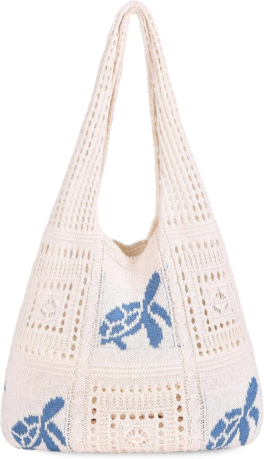 Sightor Crochet Tote Bag, Mesh Beach Bag Knit Summer Hobo Bag Vacation Boho Tote Bag for Women