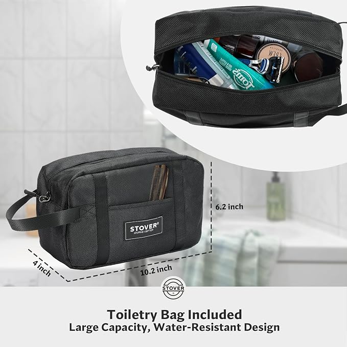 STOVER 80L Rolling Duffel Bag with Wheels, Large Durable Travel Duffle + Toiletry Bag, Heavy Duty, Packable, Foldable with Shoulder Straps- Use as Luggage or Backpack, Men/Women (Navy Blue)