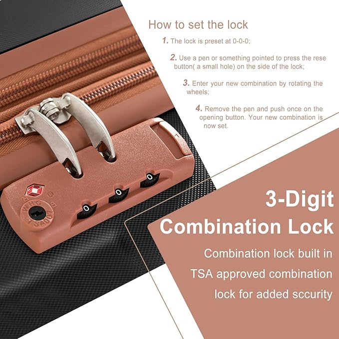 24 Inch Hardshell Luggage Lightweight Checked Luggage, Black Brown Hardside ABS Suitcases with Double Wheels and TSA Lock, Medium Expandable 24-inch Carry on Luggages for Travel, Men, Women