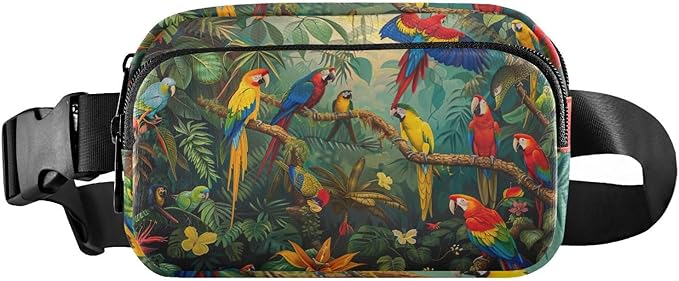 Tropical Forest Parrot Fanny Pack for Women Men Water Resistant Fashion Waist Packs with Adjustable Strap Belt Bag for Travel Workout Jogging Hiking 21220473