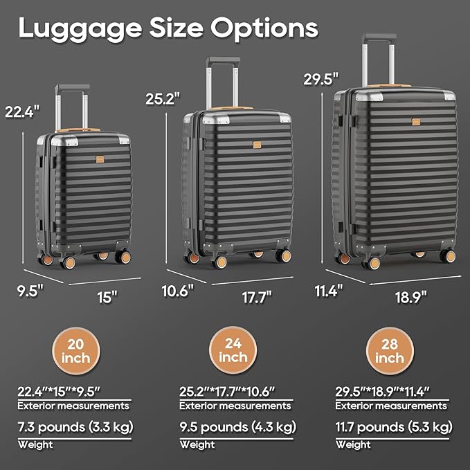 Joyway Luggage Set 3-Piece PP Hardshell Luggage with TSA Lock & Spinner Wheels – Lightweight Suitcase Set with Corner Protectors for Effortless Travel