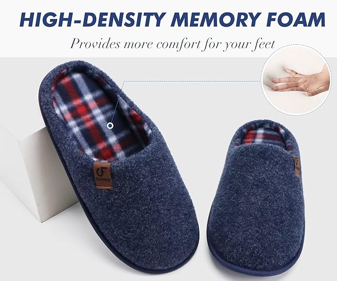 COFACE Unisex Mens Womens Cozy Memory Foam Scuff Slippers Casual Slip On Warm House Shoes Indoor/Outdoor Felt Sandal Slippers Size 4-15