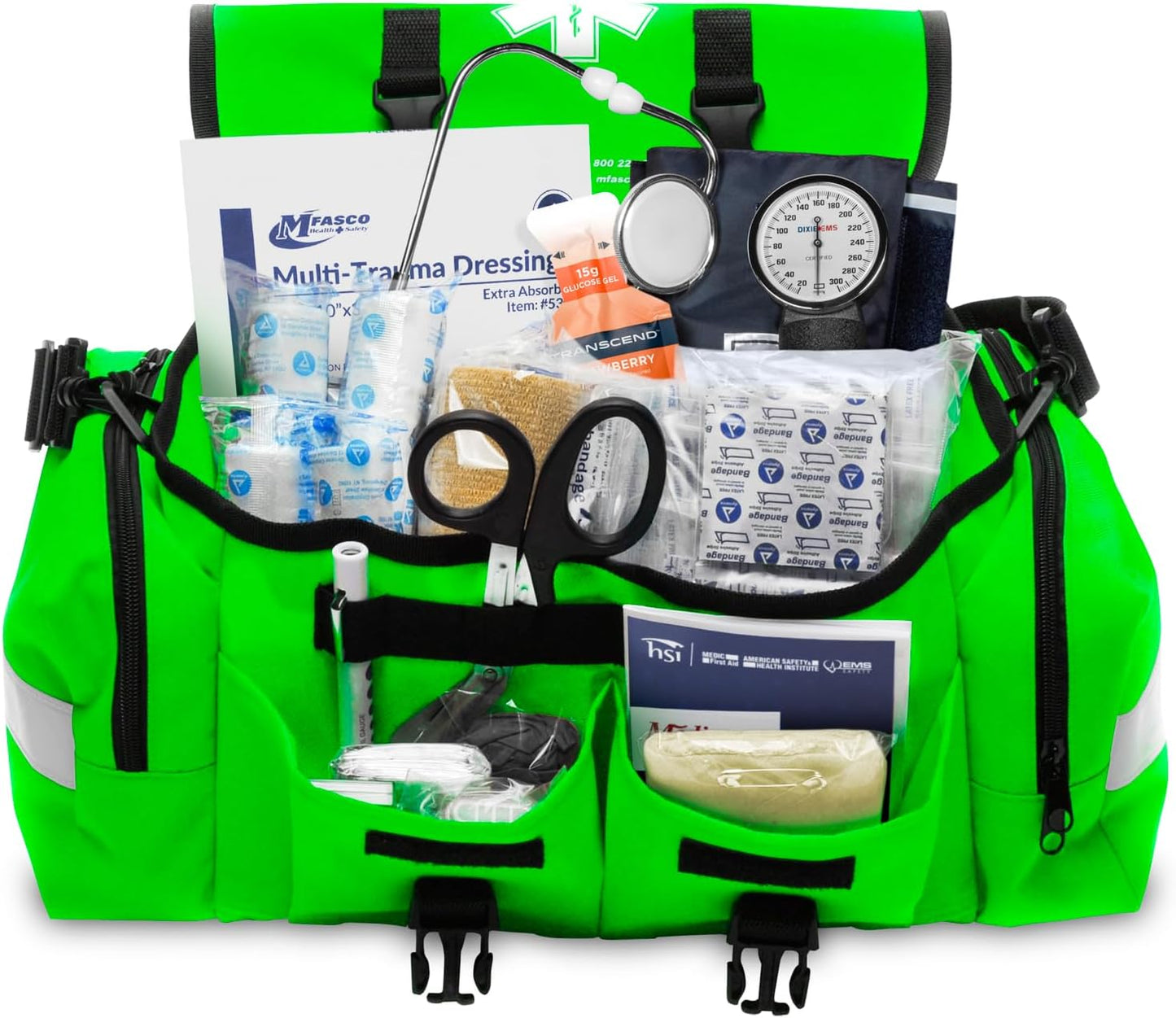 First Aid Kit - Fully Stocked Portable Reflective Bag -First Responder Emergency Response Kit-for Natural Disaster Preparedness-Customizable Storage-Includes 415 Pcs First Aid Supplies - Lime Green