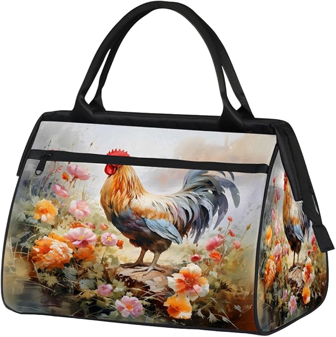 Multipurpose Duffle Bag, Waterproof Carry On Bag with Spacious Design, Watercolor Rooster Gym Bags, 15.2x8.3x11.6in