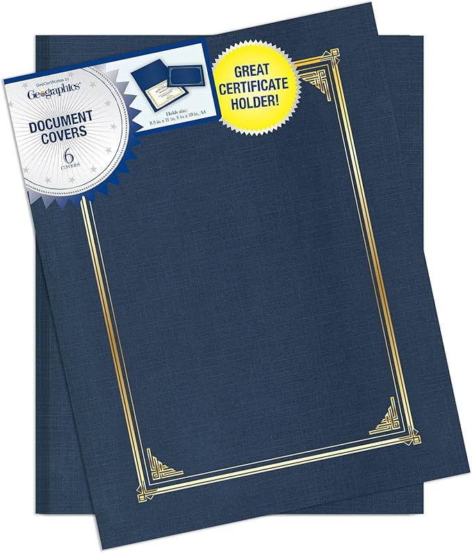 Geographics Classic Linen Certificate/Document Covers, 12.5” x 9.75”, Blue Navy (6 Pack)