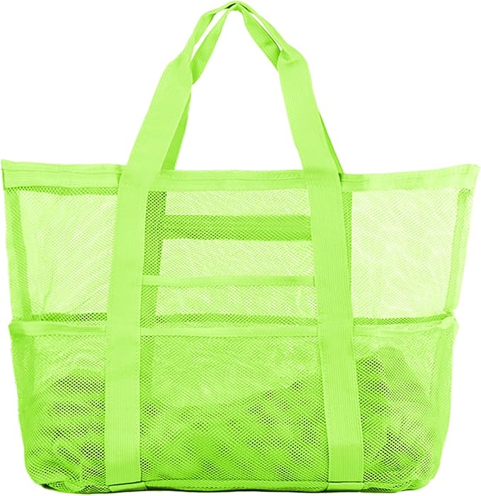 CaCTOUR Mesh Beach Bag,Large Beach Bags for Women with 8 Pockets,Packable Tote Bag for Beach Cruise Pool Vacation Essentials