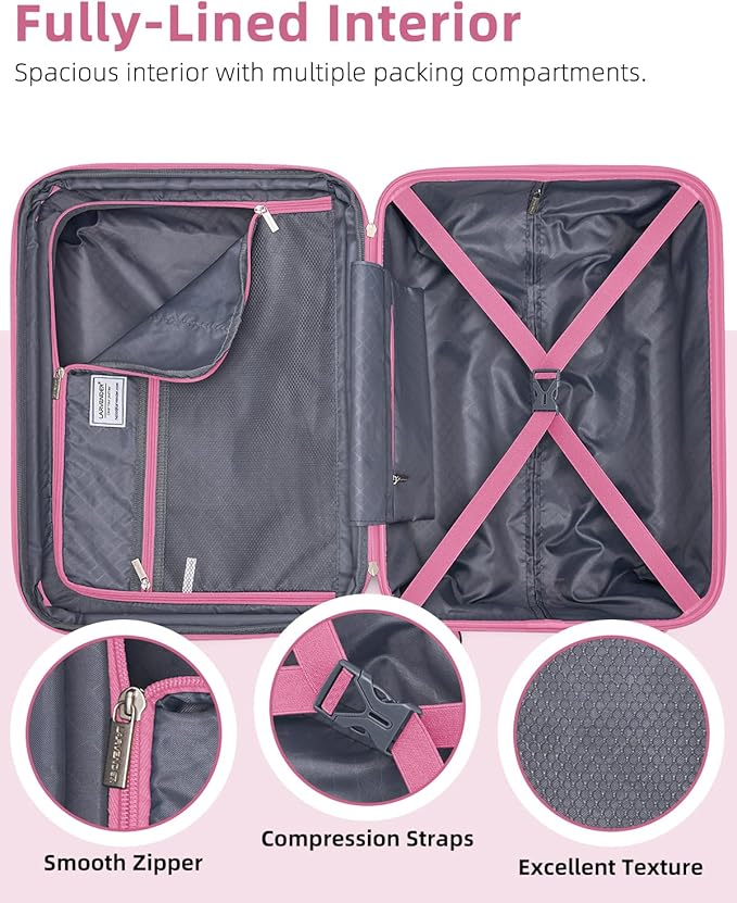 LARVENDER Carry on Luggage 22x14x9 Airline Approved, 20 Inch Hardside Suitcase with Wheels TSA Lock, PC+ABS Lightweight Carry on Suitcases for Women and Men, Berry (20/DB/TB)