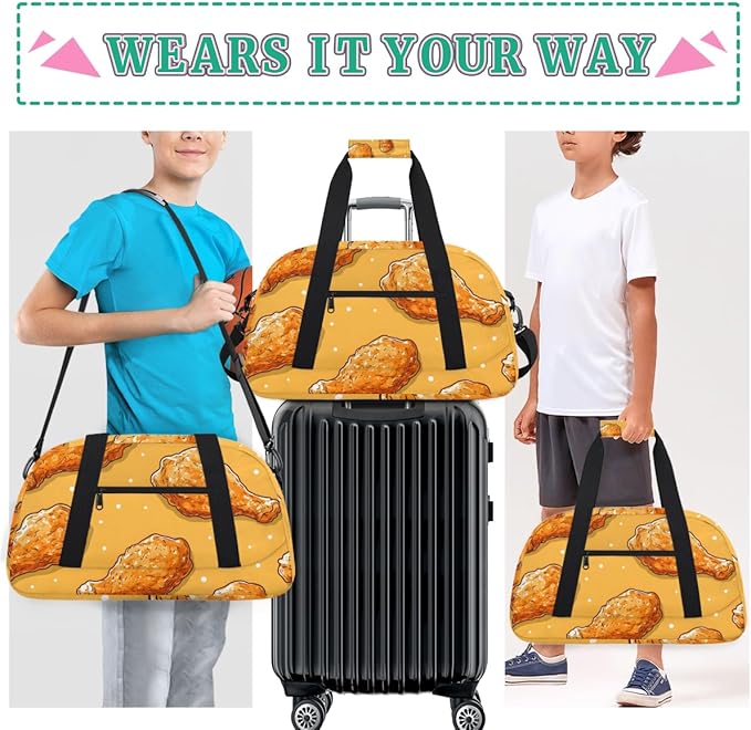Cartoon Style Fried Chicken Kids-Duffel-Bags Gymnastics Dance Bag Carry-On Overnight Travel Gym Lightweight Dance Sports Bags For Girls Boys Kids，