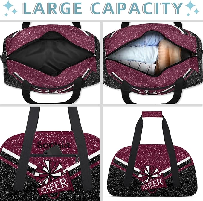 Personalized Maroon Glitter Cheer Bag for Cheerleaders, Custom Sport Gym Bag Dance Bag Travel Duffle Bag Cheerleading Gifts for Women
