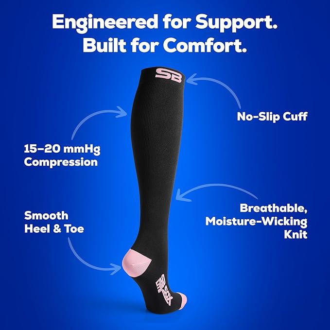 SB SOX Lite Compression Socks for Men & Women (15-20mmHg) – Best Compression Socks for Travel, Sports, and Daily Wear - XXL Sizes too!