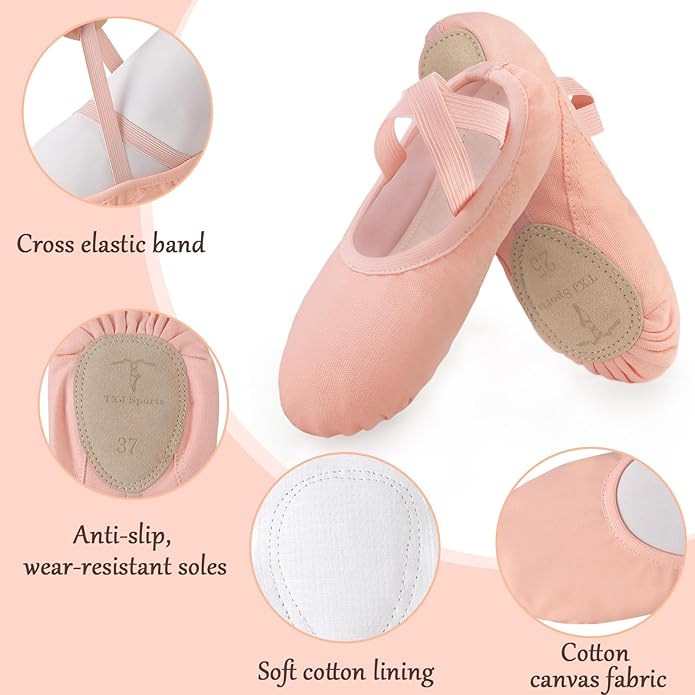 TXJ Sports Ballet Shoes for Women Girls, Women's Ballet Slipper Canvas Dance Shoes Split Sole Yoga Dance Flats
