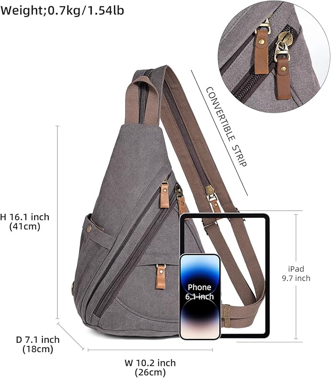 KL928 Canvas Sling Bag - Small Crossbody Backpack Shoulder Casual Daypack Rucksack for Men Women(Large Version,Dark Grey)