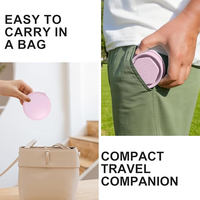 Collapsible Travel Cup with Lid (6oz/180ml) - BPA Free Silicone Folding Cup with Stainless Steel Rim - Portable Pocket Size Drinking Cup for Mouthwash,Pills, Hiking, Camping & Kids(Purple)