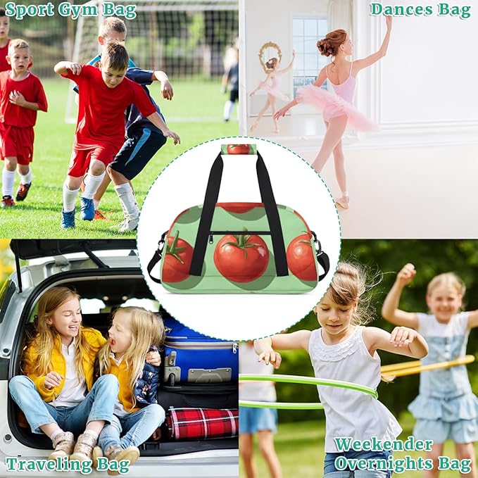 Red And Green Tomatoes Kids-Duffel-Bags Gymnastics Dance Bag Carry-On Overnight Travel Gym Lightweight Dance Sports Bags For Girls Boys Kids，