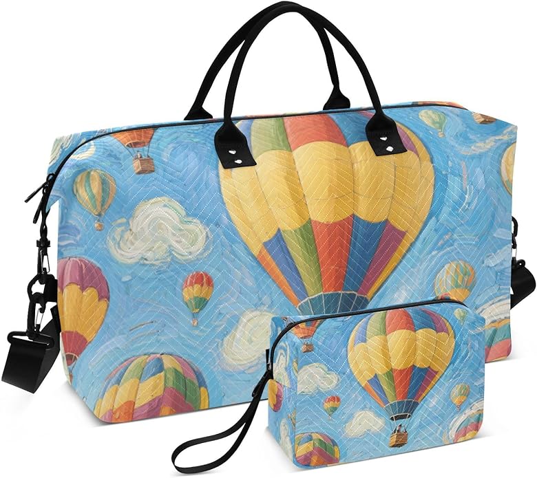 Art Painting Blue Hot Air Balloon Decorative Weekend Bag Sports Gym Bag with Adjustable Strap for Yoga Waterproof bolso de para Hombre