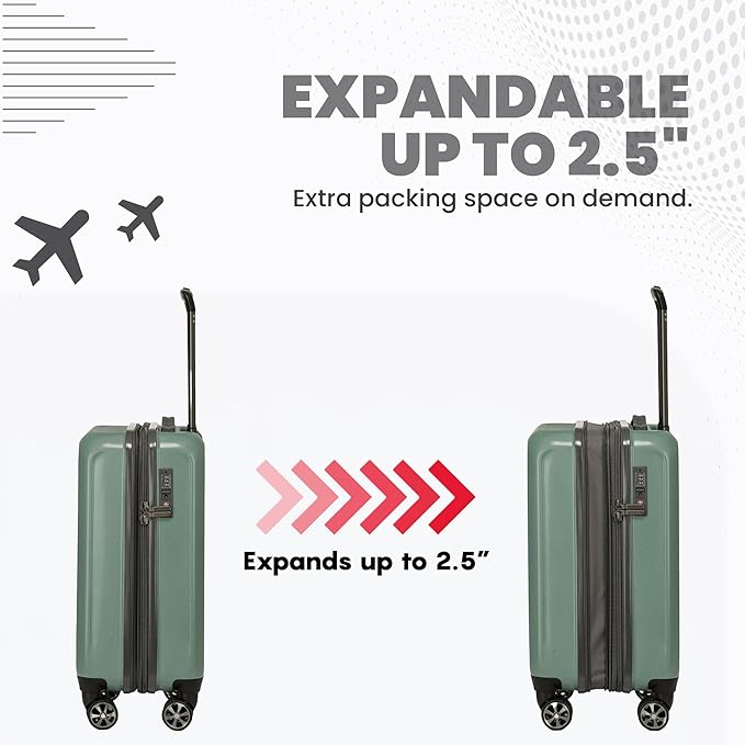 Spyder Rails Expandable Hardside Upright Suitcase with 360° Spinner Wheels, TSA Approved Lock (Sage, Large Checked)