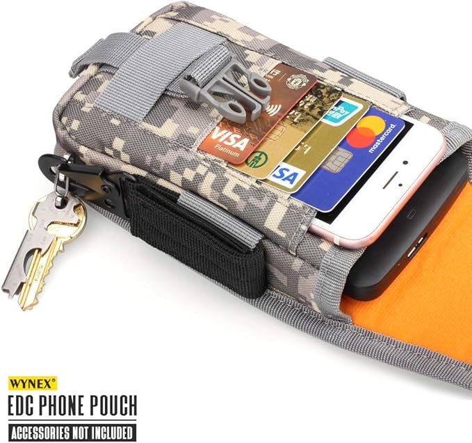 WYNEX Tactical Phone Pouch Molle,Smartphone Holster Bag EDC Utility Cellphone Lock Card Holder Organizer Fit for Waist Belt Case Include Tactical Gear Clip and U.S.A Patch