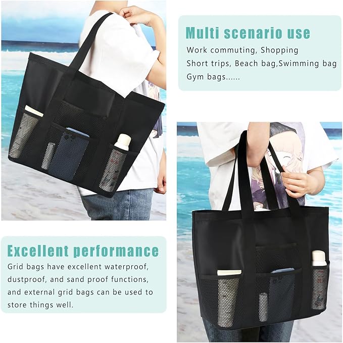 Mesh tote bag, suitable for daily travel, shopping, weekend trips, beach bags, fitness bags