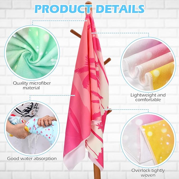 Newwiee 12 Pieces Microfiber Beach Towel Set Quick Dry 59 x 27.5 Inch Lightweight Bulk Colorful Soft Absorbent Pool Towel for Adults Travel Beach Swimming Supplies(Blue Unicorn)