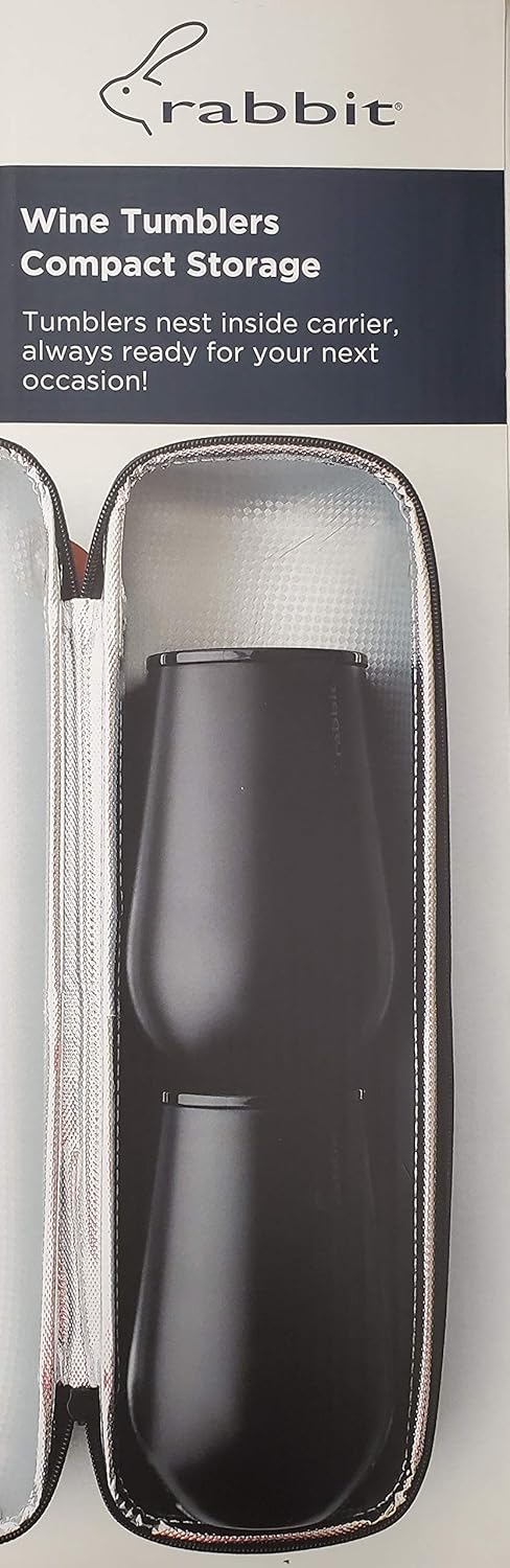 Rabbit Wine to Go - Set of 3 | Wine Bottle Insulation Bag with Handle | Includes 2 Stainless Steel Tumblers with Lids | For On-the-Go Travel such as Picnic, Hiking, and Barbeques