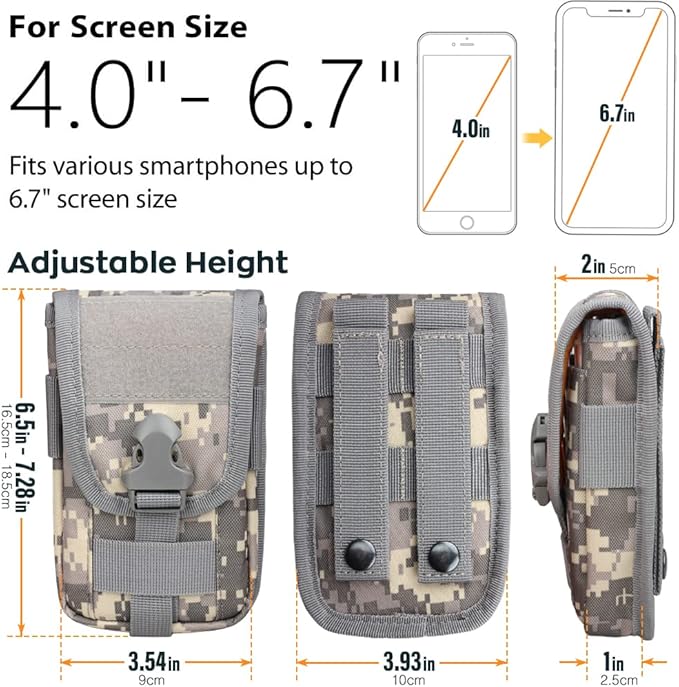 WYNEX Tactical Phone Pouch Molle,Smartphone Holster Bag EDC Utility Cellphone Lock Card Holder Organizer Fit for Waist Belt Case Include Tactical Gear Clip and U.S.A Patch