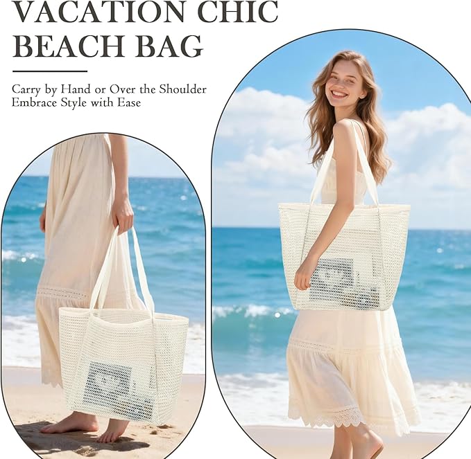 Fammart Mesh Beach Bag for Women, Summer Straw Tote Hobo Pool Bags with Zipper Pocket, Travel Vacation Cruise Essentials 2026