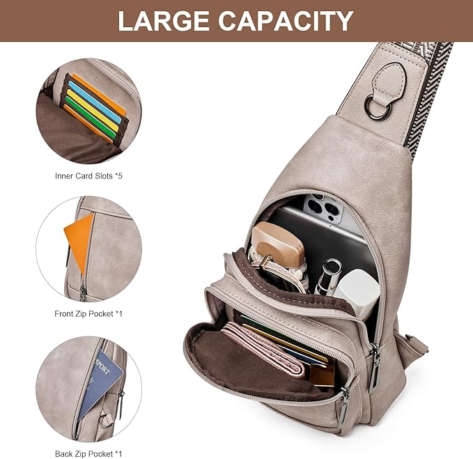 Womens Sling Bag Crossbody Bags for Women Vegan Leather Sling Backpack Daypack Fanny Pack Crossbody Purse Travel