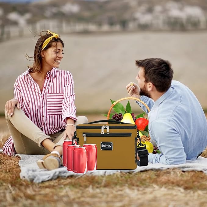 BEIMILY Lunch Box for Men/Women,Small Insulated Lunch Bag,Reusable LunchBox for work Picnic Hiking Beach,Leakproof Soft Cooler Tote Bag Organizer with Adjustable Shoulder Strap for Adults(Brown)