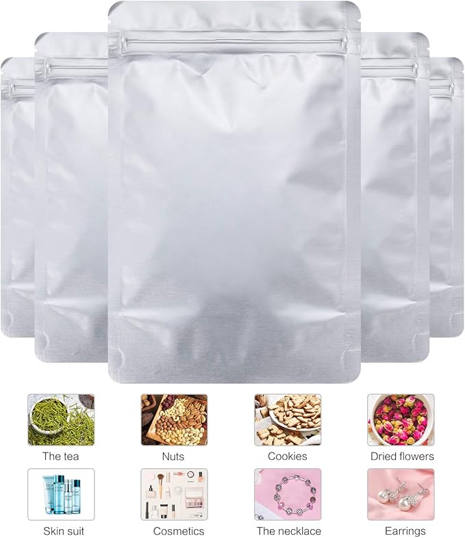 LZLPACKING 100 Pieces resealable Mylar Bags with Clear Front Window,Smell Proof Edible Packaging,Stand up Pouches Bags for Food Storage(5×8 Inch/12.7 x 20.3cm)