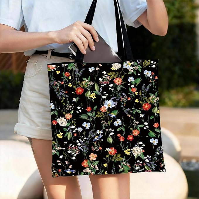 Canvas Tote Bag for Women, Vintage Print Handbag, Aesthetic Shopping Bag for Work Travel Beach, Everyday Shoulder Tote