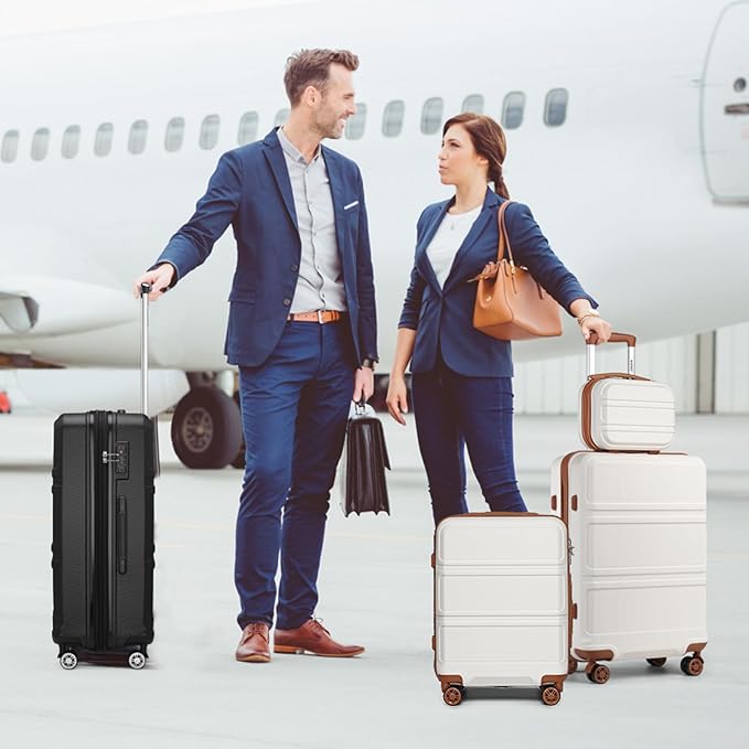Kono Carry On Luggage Set Airline Approved Lightweight PC+ABS Carry On Suitcase with TSA Lock Spinner Wheels Durable Luggage Hardside White